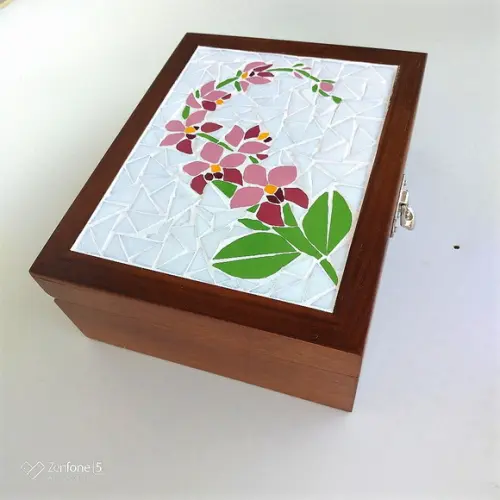 Caixa de Costura em Mosaico Orquídea