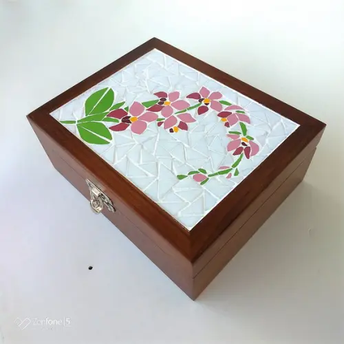 Caixa de Costura em Mosaico Orquídea