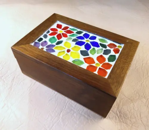 Caixa Porta Cartões em Mosaico Floral