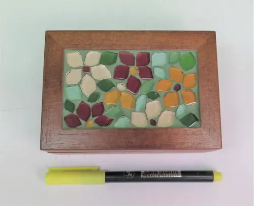 Caixa Porta Cartões em Mosaico Floral