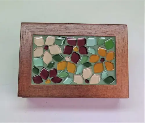 Caixa Porta Cartões em Mosaico Floral