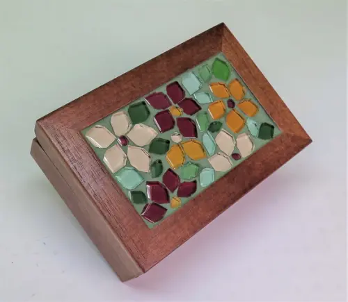 Caixa Porta Cartões em Mosaico Floral