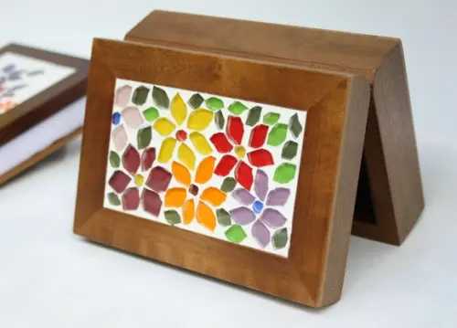 Caixa Porta Cartões em Mosaico Flores