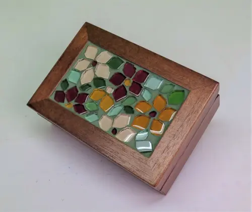 Caixa Porta Cartões em Mosaico Floral