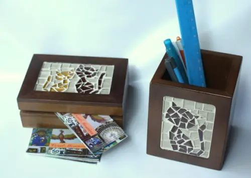 Caixa Porta Cartões em Mosaico Gatos