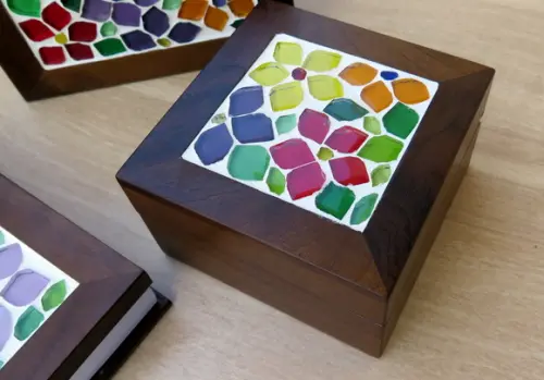 Caixa Porta Clips em Mosaico Floral