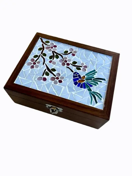 Caixa Porta Jóias em Mosaico Beija-flor