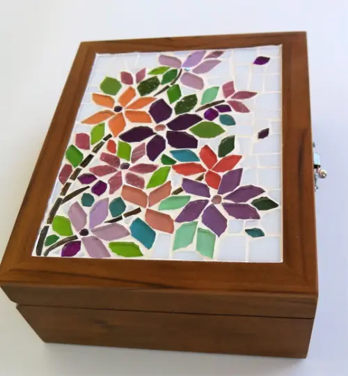 Caixa Porta Jóias em Mosaico Floral