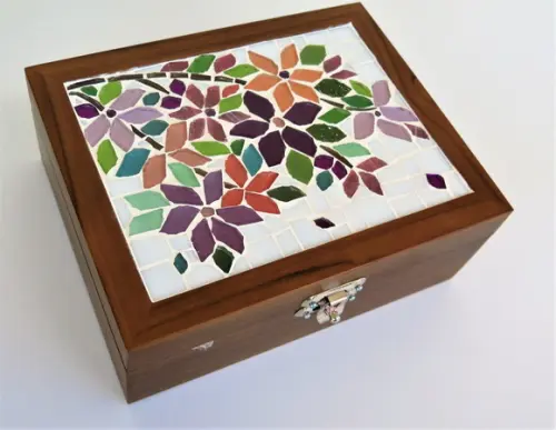 Caixa Porta Jóias em Mosaico Floral