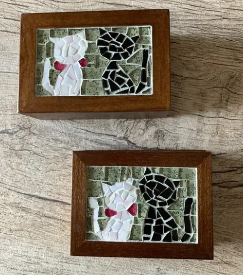 Conjunto Bloco e Porta Cartão em Mosaico Gatos