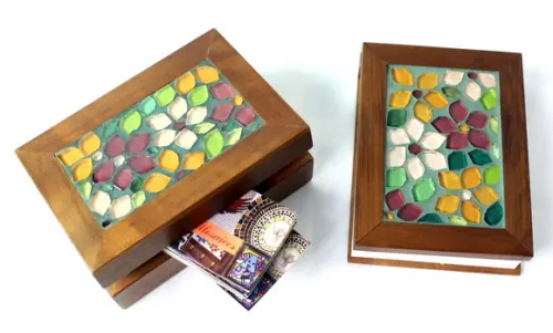 Conjunto Bloco e Porta Cartão Floral em Mosaico