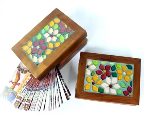 Conjunto Bloco e Porta Cartão Floral em Mosaico