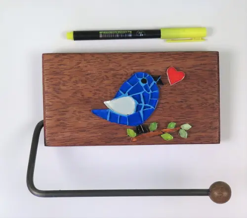 Conjunto Cabideiros e Porta Papel Higiênico Mosaico Pássaro