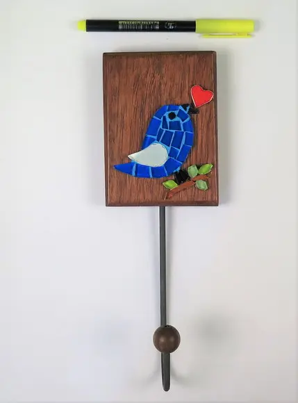 Conjunto Cabideiros e Porta Papel Higiênico Mosaico Pássaro