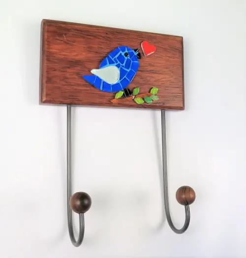 Conjunto Cabideiros e Porta Papel Higiênico Mosaico Pássaro