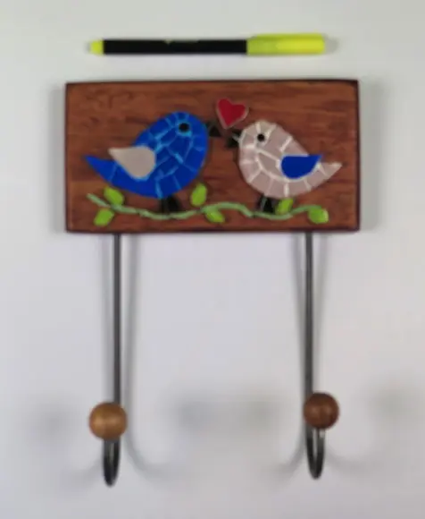Conjunto cabideiros e Porta papel higiênico mosaico pássaros