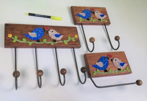 Conjunto cabideiros e Porta papel higiênico mosaico pássaros