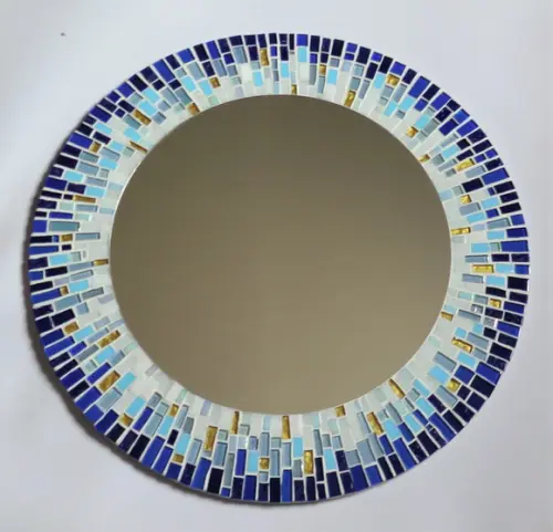 Espelho em Mosaico Azul e Branco 50 cm