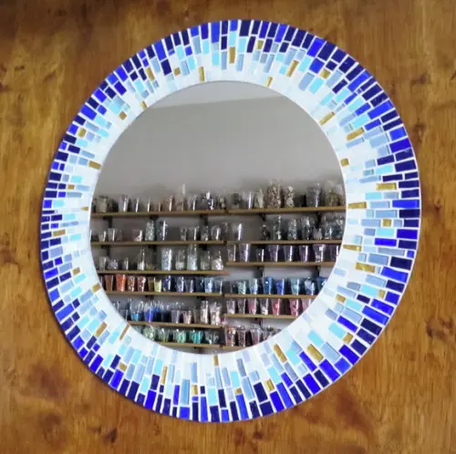 Espelho em Mosaico Azul e Branco 50 cm