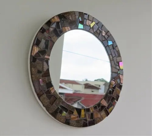Espelho em Mosaico Redondo Marrom 25 cm