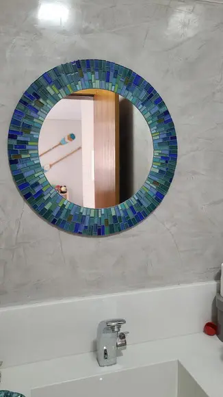 Espelho em Mosaico Tons Azuis e Verdes