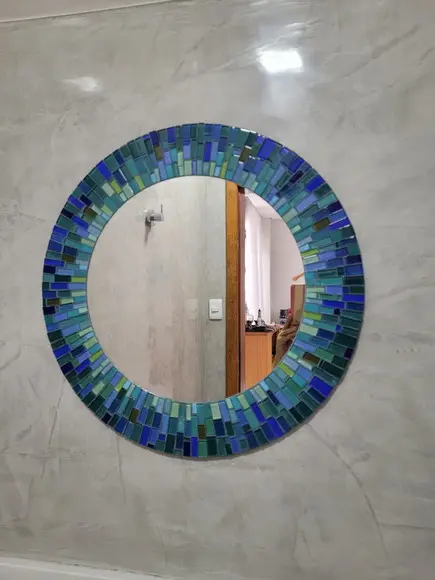 Espelho em Mosaico Tons Azuis e Verdes