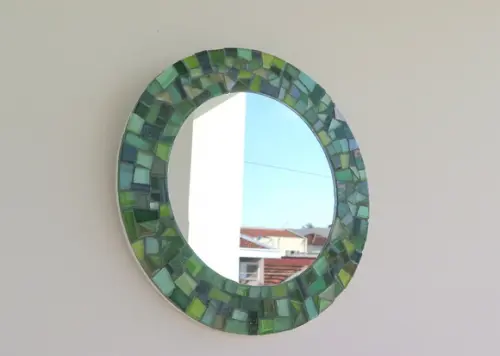 Espelho em Mosaico Redondo Verde 25 cm