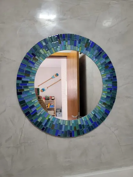 Espelho em Mosaico Tons Azuis e Verdes
