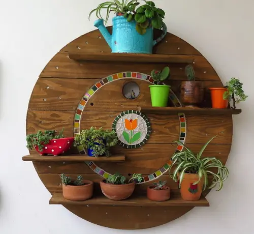 Estante Rústica Sustentável Mosaico para Suculentas Tulipa