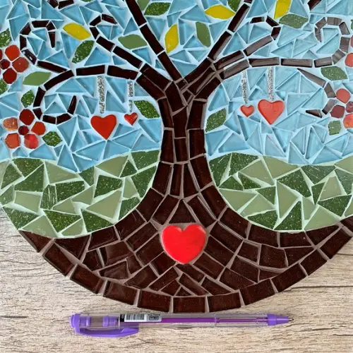 Mandala em Mosaico Árvore da Vida Coração Flor