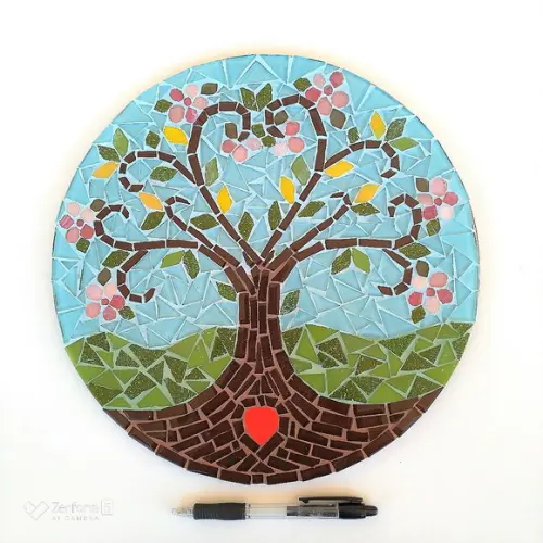Mandala em Mosaico Árvore da Vida Coração Flor