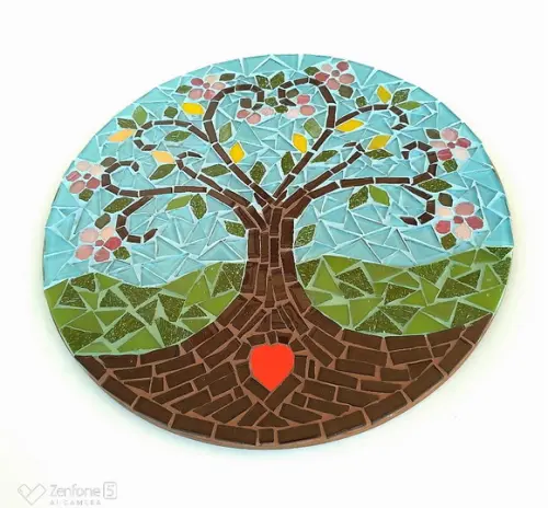 Mandala em Mosaico Árvore da Vida Coração Flor