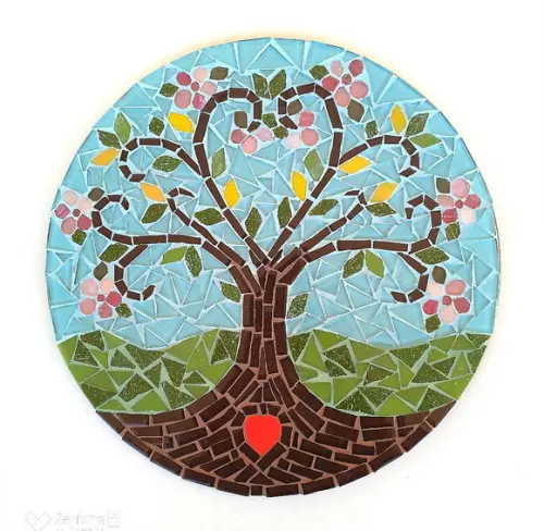 Mandala em Mosaico Árvore da Vida Coração Flor
