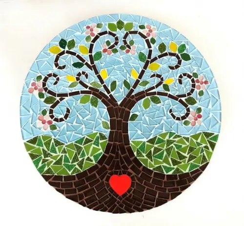Mandala em Mosaico Árvore da Vida Coração Flor
