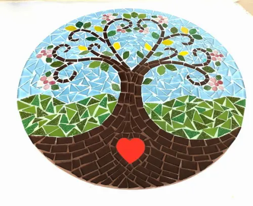 Mandala em Mosaico Árvore da Vida Coração Flor