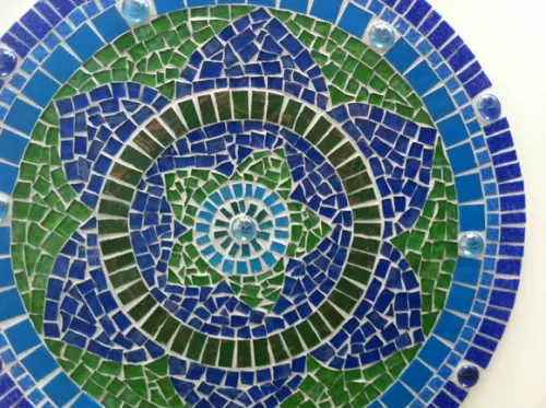 Mandala em Mosaico Azul e Verde