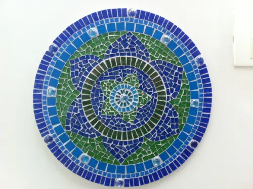 Mandala em Mosaico Azul e Verde