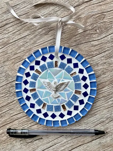 Mini Mandala Divino em Mosaico Azul