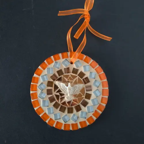 Mini Mandala Divino em Mosaico Laranja