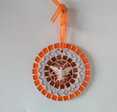 Mini Mandala Divino em Mosaico Laranja