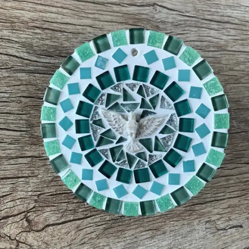 Mini Mandala Divino em Mosaico Verde