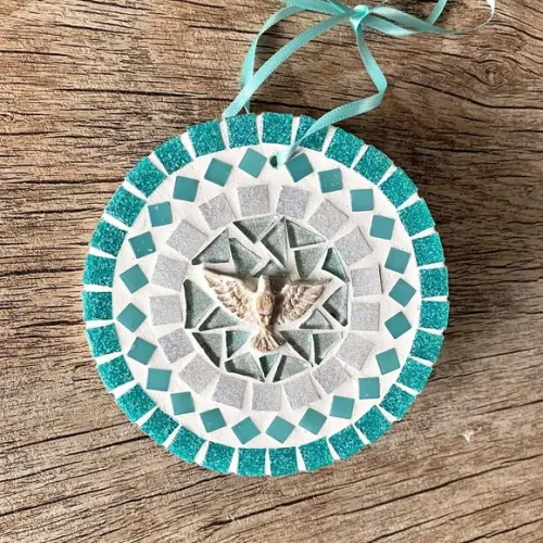 Mini Mandala Divino em Mosaico Verde Piscina