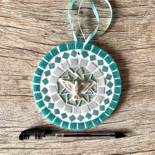 Mini Mandala Divino em Mosaico Verde Piscina