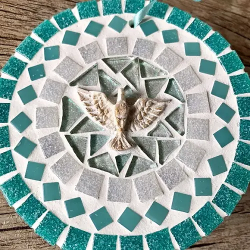 Mini Mandala Divino em Mosaico Verde Piscina