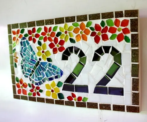 Número Apartamento em Mosaico Borboleta