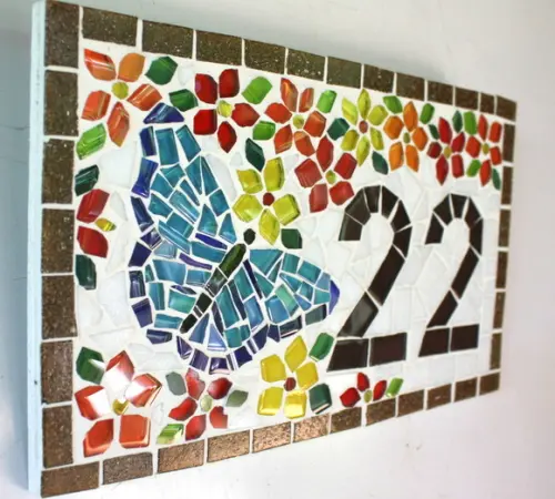 Número Apartamento em Mosaico Borboleta