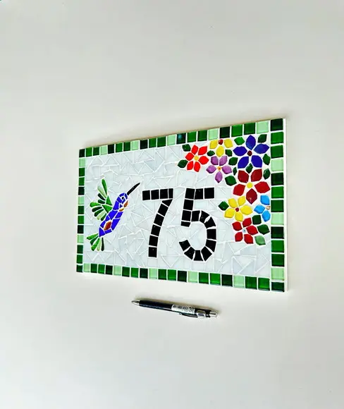 Número para Casa em Mosaico Beija-flor