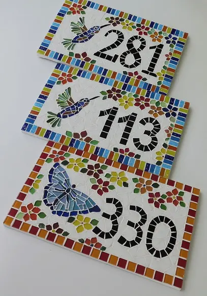 Número para Casa em Mosaico Borboleta