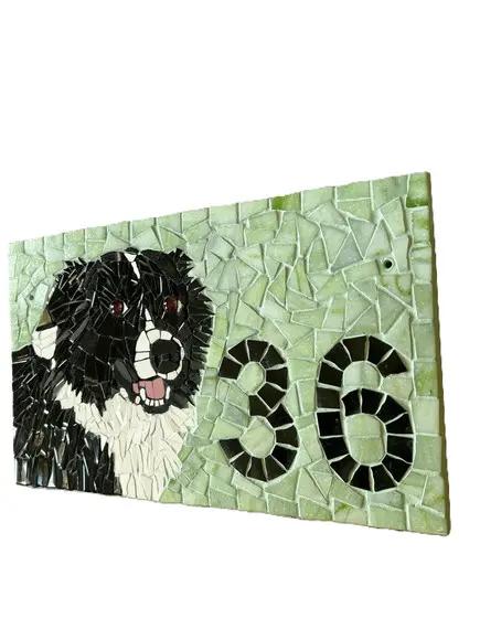 Número para Casa em Mosaico Border Collie
