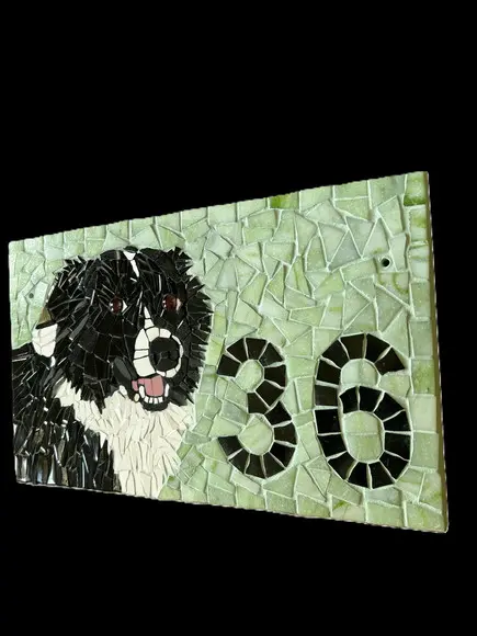 Número para Casa em Mosaico Border Collie